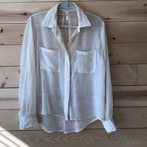 Sheer long sleeve ivory button down